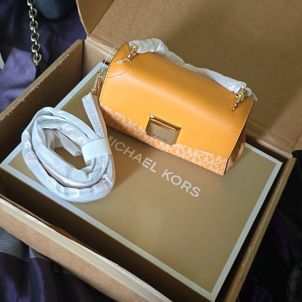 Michael Kors Two-Tone Orange Logo Leather Crossbody Bag